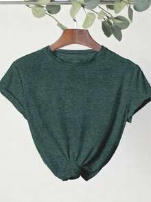 Men's Summer Round Neck Short-Sleeved T-Shirt Casual Top - Dark Green - View 1