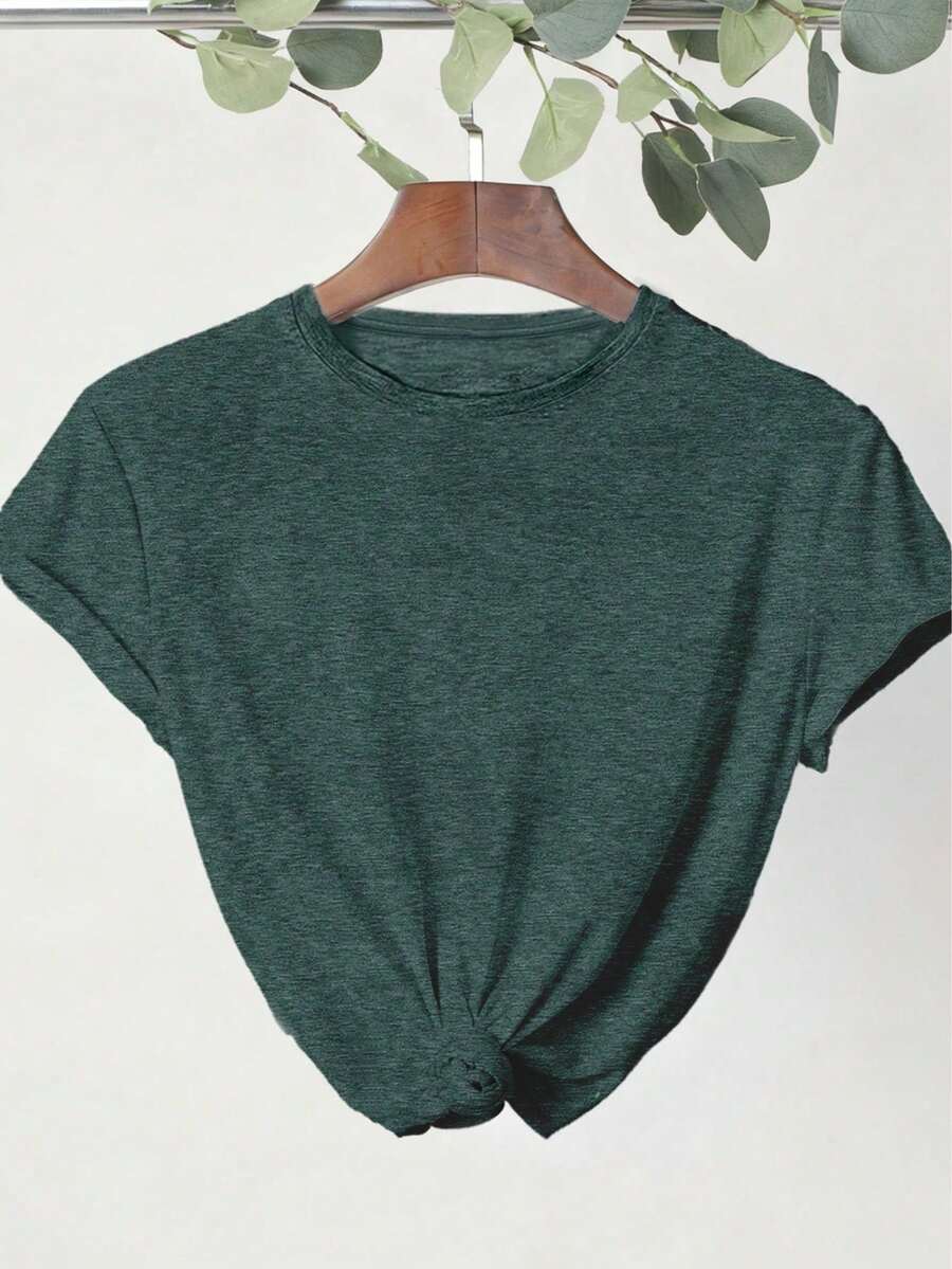 Men's Summer Round Neck Short-Sleeved T-Shirt Casual Top - Dark Green - View 1
