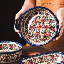 1pc Hand-Painted Ceramic Bowl, Colorful Baking Bowl With Handle, Salad, Baking, Casserole, Round Baking Dish, Baking Set, Cooking Pot, Cake, Dinner, Kitchen, Handmade Exotic Daisy, Oven- Bowl - Multicolor - View 11