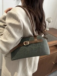 女士单肩包，时尚百搭皮带扣装饰斜挎包 - 綠色 - 查看 3