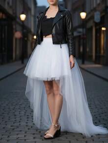 Women's High-Low Puff Skirt, Sweet Elastic Waistband, Layered Tulle Ruffles, Princess Style Slip Dress, Multi-Layer Long Mesh Skirt, Suitable For Balls, Parties, Halloween And Other Occasions - Multicolor - View 3