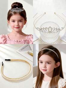 6件套女孩珍珠水钻皇冠蝴蝶结发箍，优雅发夹，公主风配饰，返校礼物，生日礼物，日常佩戴 - 彩色 - 查看 3