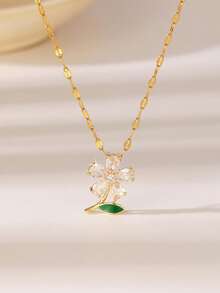 Colar com pingente exclusivo em formato de flor colorida, acompanhado de uma elegante corrente de aço inoxidável. Ideal para o dia a dia, festas, encontros ou como presente. - Ouro - Ver 6