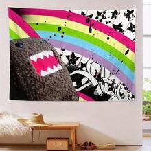 ZLIENSZUS Domo Kun Wall Tapestry - Vibrant Rainbow Graffiti Art With Stars & Playful Character   Soft Peach Light Beige Polyester Fabric  Horizontal Hanging Decor For Living Room  Bedroom   Camping - Machine Washable Modern Home Accent  Room Decoration  Whimsical Design  Highquality Print  Statement Piece   College Dorm - 彩色 - 查看 3
