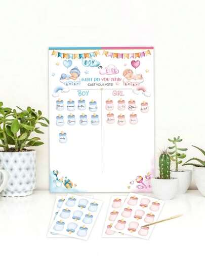 一套婴儿性别揭晓海报，婴儿主题性别揭晓投票海报，创意派对游戏套装，性别揭晓海报，附赠36张瓶形投票贴纸