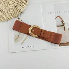 复古编织扣宽腰收紧弹力仿皮腰带 - 一款百搭的装饰腰带，适用于连衣裙和西装 - 麻花扣腰封 - 查看 17