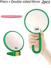 Bộ 2 gương trang điểm và nhíp, gương hai mặt phóng đại 10X chuyên nghiệp, tay cầm xoay 360° có thể điều chỉnh, đế gập lại, tiện lợi mang theo khi đi du lịch, thích hợp cho việc trang điểm chính xác, món quà lý tưởng cho bạn gái, quà tặng ngày Valentine và Lễ Tạ ơn. - Nhiều màu - Xem 4