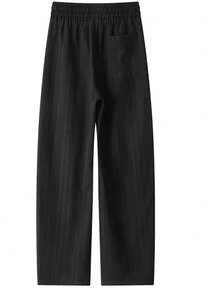Lightweight Straight-Leg Casual Pants, Vertical Striped, Wide-Leg, Solid Color, Fashion Versatile Suit Trousers, Spring/Summer - Black - View 5