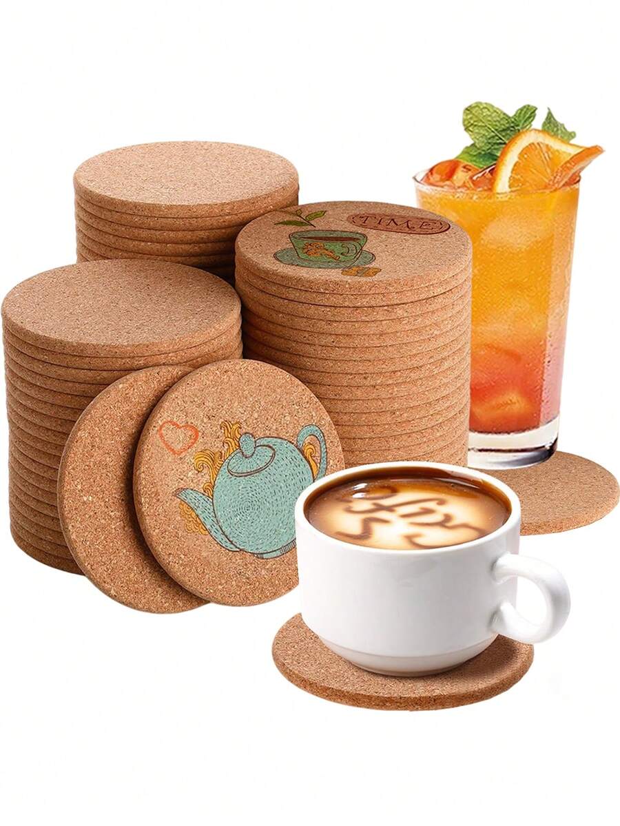 50/40/30/20/10 Non-Slip Cork Coaster Natural Round Wooden Cup Mat Heat Insulation Pads Tea Coffee Mug Drinks Holder Table Decoration - Multicolor - View 1