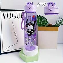 SANRIO 1个27盎司可爱卡通运动水壶，防漏翻盖带吸管，弹出式壶盖，通勤、健身、跑步、户外活动的理想之选，送给她的绝佳生日礼物 - 無色 - 查看 16