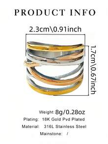 1 pieza Anillo de mujer de uso diario de acero inoxidable de moda con varios niveles, estilo minimalista exagerado, de tres colores, de titanio, de acero de 18K, impermeable, resistente a la decoloración y de alta calidad - Anillo de mujer en forma de cruz - Ver 3