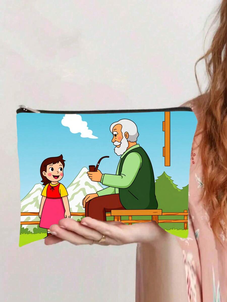 1pc High-Quality Heidi Pattern Printed Dual-Use Makeup Bag & Pencil Case, Retro Girl Design, Durable Polyester Zipper, Essential For Students, Great Gift For Women, Girls, Teens, Christmas, Travel & Daily Use - Multicolor - View 1