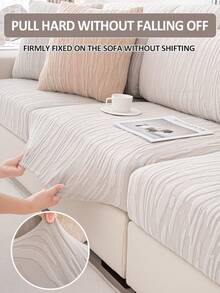 1 PC Willow Leaf Strips Stretch Sofa Cover - Soft, Washable Polar Fleece With Geometric Design, Easy Install Elastic Slipcover For Home & RV Decor, Pet & Stain Resistant, Suitable For Living Room Sofa Protection Of L-Shaped Sofas And 1, 2, 3, 4 Seat Sofas - Bark Texture - Light Gray - View 7