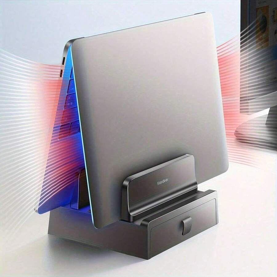 Vidier 3-In-1 Laptop Stand With Drawer - Vertical & Side Cooling Storage Rack Compatible With Various Devices, Fits Most Laptop Stands, Desktop Organizer Base, Storage Box