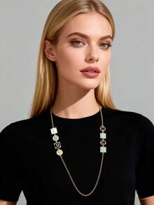 1pc Fashion Elegant Enamel Multicolor Letter Long Necklace Suitable For Women Daily Wear LADYCOCO New Style - Multicolor - View 3