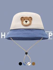 1顶婴儿熊图案渔夫帽，夏季防晒帽，透气网眼设计，适合幼儿 - 彩色 - 查看 4