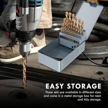13/29pcs Heavy Duty Cobalt Steel Drill Bit Set - Optional Metal Logo Storage Box. Super-Fast Steel Twist Drill Bits, Titanium Coated Surface, 135° Split Point Design - Multicolor - View 8