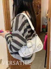 1pc Women Retro Biker Chic Studded Adjustable Strap Crossbody Bag, Large Capacity Soft Gradient Leather Shoulder/Underarm Bag, Suitable For Work, Dating, Parties, Vintage Bag For Women, Halloween Purse Perfect For Fancy Party Halloween Fashion & Gothic Fashion,1pc Women Retro Biker Chic Studded Adjustable Strap Crossbody Bag, Large Capacity Soft Gradient Leather Shoulder/Underarm Bag, Suitable For Work, Dating, Parties, Vintage Bag For Women, Halloween Purse Perfect For Fancy Party Halloween Fashion & Gothic Fashion,Christmas Gifts,Christmas Gifts,Crossbody Bags For Women,Christmas Decorations - 白色 - 查看 8