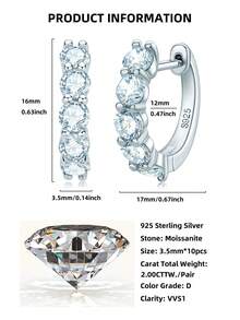 XUJIA 1 Pair 925 Sterling Silver Moissanite Earrings, 3.5mm*10pcs Moissanite Earrings, Suitable For Engagement, Wedding, Anniversary, Valentine's Day, Birthday And Other Occasions, Hypoallergenic Earring Material, Ideal Bridal Jewelry Gift - JE0008 - View 9