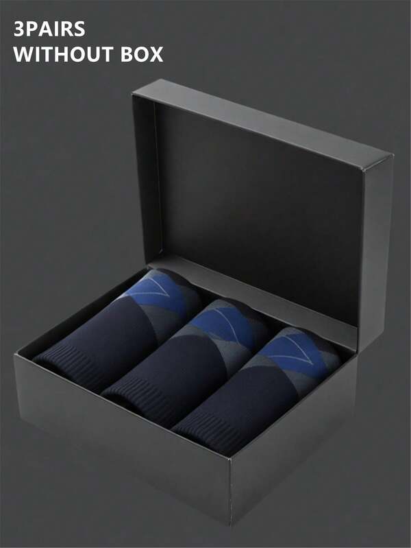 3 Çift Rastgele Renk Erkek Çorabı, Klasik Elmas Desenli, Güçlendirilmiş Tabanlı, Diz Altı Boy Çorap, İlkbahar/Sonbahar