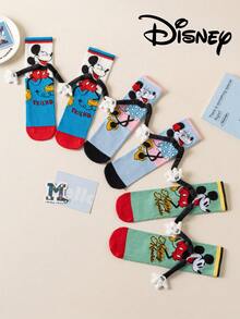 Disney 3双可爱3D迪士尼米奇过膝袜，儿童圣诞节大腿袜，时尚儿童派对长袜，高品质礼物。返校季，趣味时尚的迪士尼粉丝必备，家庭聚会圣诞礼物手提袋袜 - 彩色 - 查看 6