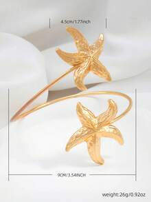 1pc Fashion Casual Starfish Arm Cuff Bracelet, Women Beach Holiday Accessory - Gold - View 2