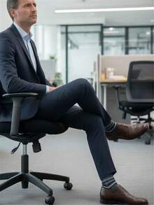 男士袜子 1 双，绅士商务风蓝黑细条纹，加固鞋底中筒袜，春秋季 - 灰色 - 查看 3