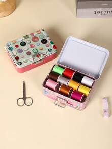 Vintage Floral Tin Storage Box For Sewing Tools - Layered Organizer With Lid, Metal Craft Case - Multicolor - View 4