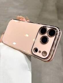 Luxury Solid Color Electroplating Lens Protection Soft Phone Case Compatible With 17 Pro Max Air 16 15 14 13 12 11 7 6 Pro Max Plus XS XR Fashion Straight Side Protective Cover - Pink - View 2