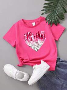 幼儿休闲爱心印花圆领短袖T恤，夏季 - 粉色 - 查看 1
