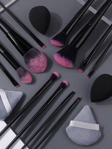 16pcs/Set Soft Seamless Makeup Brushes & Sponges Set, Makeup Tools For Powder, Blush, Eye Shadow, Contour, Concealer - Black - View 5