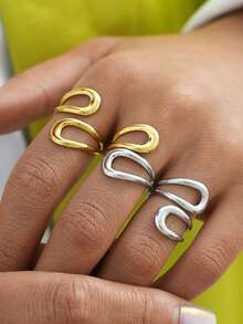 Frminee 3pcs/1pc Chunky Minimalist 18K Gold-Plated Stainless Steel Adjustable Ring, Women's Jewelry Accessory, Suitable For Everyday Wear, Bohemian Style, Gifts, Summer Beach Vacations, Valentine's Day - Multicolor - View 4