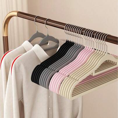 10pcs Non-Slip Velvet Hangers, Space-Saving Clothes Storage Organizer With 360° Swivel Design, Anti-Drop And Anti-Compression, Suitable For Bedroom, Bathroom, Closet, Wardrobe, Home And Dorm, Dorm Essentials | Fashionable Hanger Design, Durable Plastic Structure, Convenient Home Hanger, Balcony Hanger, Fashion Hanger, Standard Hanger, Back To School Dorm Must-Have, Clothes Hanger