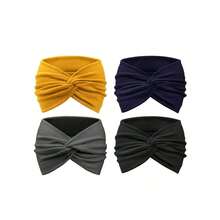 4pcs/Set New Style Wide Solid Color Headbands For Women, Crossed Knot Design, Suitable For Sports, Yoga, And Fashion Girls' Headwraps Casual,Gym Hair Band Turban Headband Sweatband, School Stuff, College Fall Winter Hair Accessories For Women For Vacation Outfits Woman Elegant Scarf Women Bandanas S - Multicolor - View 4