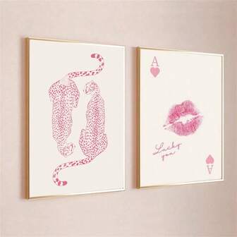 1/2 piezas Moderno Arte de Pared de Lienzo con Estampado de Leopardo Rosa "A", Adecuado para Decoración del Hogar, Sala de Estar, Dormitorio, Diseño de Pared de Fondo, Regalo Divertido, Halloween, Navidad, Decoración de Año Nuevo, Marco Opcional