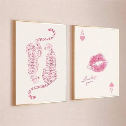 1/2 sztuki nowoczesnego różowego wzoru lamparta w kształcie litery "A" na płótnie, dekoracja ścienna, odpowiednia do wystroju domu, salonu, sypialni, akademika, zabawny prezent, dekoracja na Halloween, Boże Narodzenie, Nowy Rok, opcjonalna rama