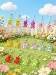 8 pares Pendientes largos con diseño de oso - Multicolor - Ver 3