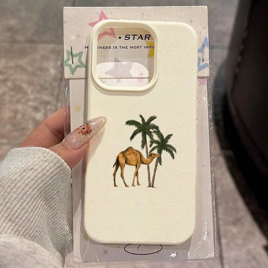 Ốp lưng điện thoại TPU họa tiết lạc đà và cây cọ, tương thích với iPhone 17 Pro Max/17/16 Pro Max/15/13/12/11, S20 FE/A15/S24/A55, Redmi Note 11/Note 12/Note 13 Pro, bảo vệ toàn diện chống rơi vỡ, phiên bản quốc tế, không phải phiên bản nội địa. - trắng - Xem 1