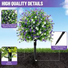 1 شجرة أوكالبتوس اصطناعية بالأرجواني والأبيض، مصنوعة من بلاستيك متين مع أزهار بيضاء وأرجوانية واقعية، مصممة للديكور الخارجي للحديقة والمناظر الطبيعية للحدائق والمناسبات الزفاف، تجمع بين الجمالية الدائمة والاستخدام العملي - متعدد الألوان - مشاهدة 5