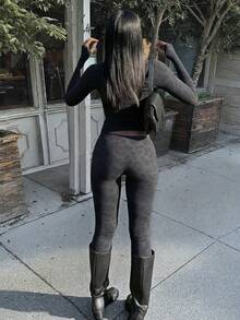 Women's Casual Hooded Zip-Up 2 Pieces Set, Leopard Print Graphic Sweatshirt Paired With Stretchy Skinny Pants - Grey - View 3