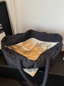 新款女士简约大容量棉质单肩包，单肩手提包 - 黑色 - 查看 5