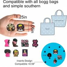 9 Piece Pink And Black Charms For Bogg Bags Clips Insert Accessories Women Totes  Rubber Tote Bag Small - 1 - Xem 3
