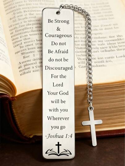1pc Stainless Steel Cross Religious Bookmark, Christian Gift, Faith - Inspired By The Scripture Of Joshua 1:9, Exquisite Pendant Of The Cross, Suitable For Bible Study, Daily Motivation, And Personal Spirituality, Symbolizing Strength And Courage, Can Be Used As A Spiritual Gift, Study Material, Or Back To School Item