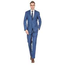 Men's Check Slim Fit Suits - 海軍 - 查看 1