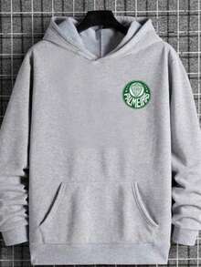 Moletom Canguru Palmeiras Time Futebol Blusa de Frio Flanelada Macia Confortável - Cinza - Visão 1