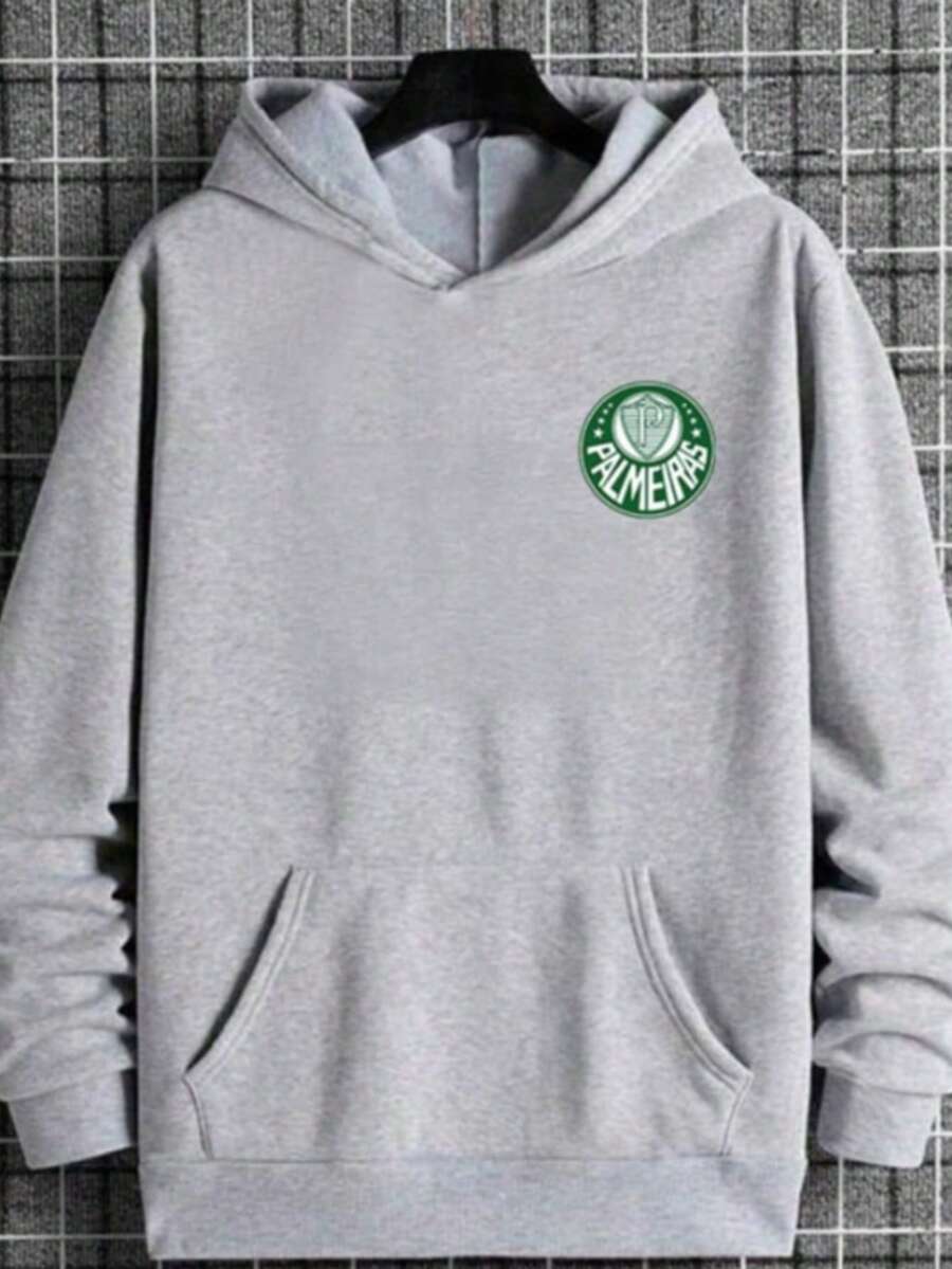 Moletom Canguru Palmeiras Time Futebol Blusa de Frio Flanelada Macia Confortável - Cinza - Visão 1
