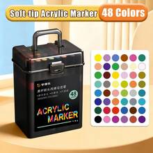 一套包含 12/24/36/48/60/80/120 色软头丙烯马克笔，适合艺术家和学生使用，是绘画、素描、着色、DIY 手工艺品和在画布、木头、石头、织物和其他材料上进行速写的理想选择（随机发送两种笔型）。 - 彩色 - 查看 13