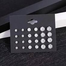 12 pares de pendientes de cristal para mujer, set de pendientes de strass de tamaños mixtos - Plateado - Ver 12