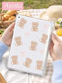 Ayotu 1pc Cartoon Bear & Bow Transparent Case, Suitable For IPad 11/IPad 10/IPad 9/IPad Air 7th 11 Inch/IPad Air 5th/Kindle Paperwhite 11th/Kobo Libra Colour, Kobo Clara Colour/Bw/2E, Full Coverage Transparent Protective Case, Silicone Soft Shell - Multicolor - View 4