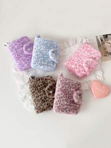 1pc Leopard Print Plush Snap Coin Purse, Cute Keychain Wallet, Student Card Holder - Multicolor - View 3